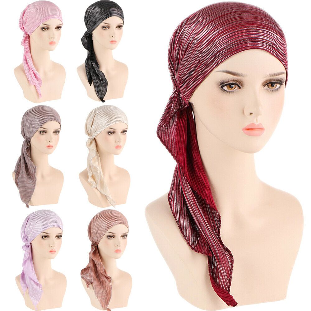 Couvre-chef pour perte de cheveux, Turban, Foulard, Bonnet pré-noué, Hijab musulman, Bonnet chimio, Bonnet élastique brillant à paillettes