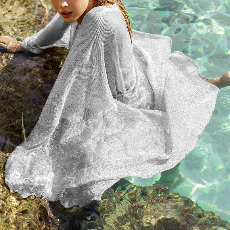 Robe Kimono Transparente Maxi pour Femme, Robe de Plage, Cache-maillot, Vêtement de Bain, Cardigan, Robe d'Été