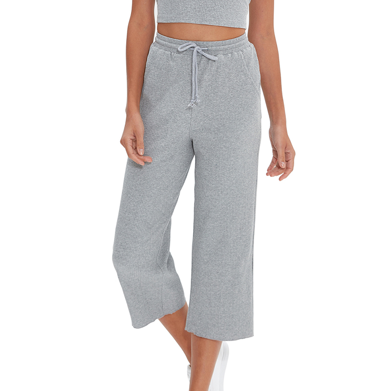 Pantalon décontracté en coton pour femme, pantalon de survêtement élastique, taille haute, jambe large, FJWith Pockets, 94% coton