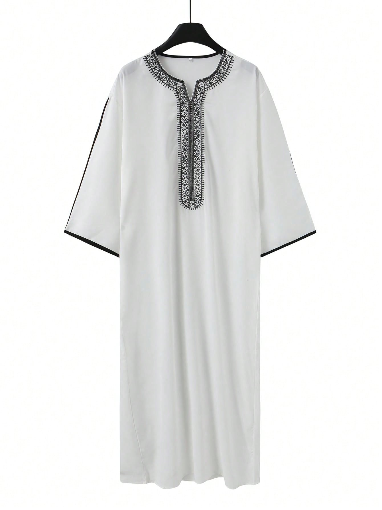 Hommes musulmans Robe longue Jubba Thobe broderie Abaya prière saoudienne Dishdasha Ramadan dubaï Abayas islamique Robe 2025 caftan marocain