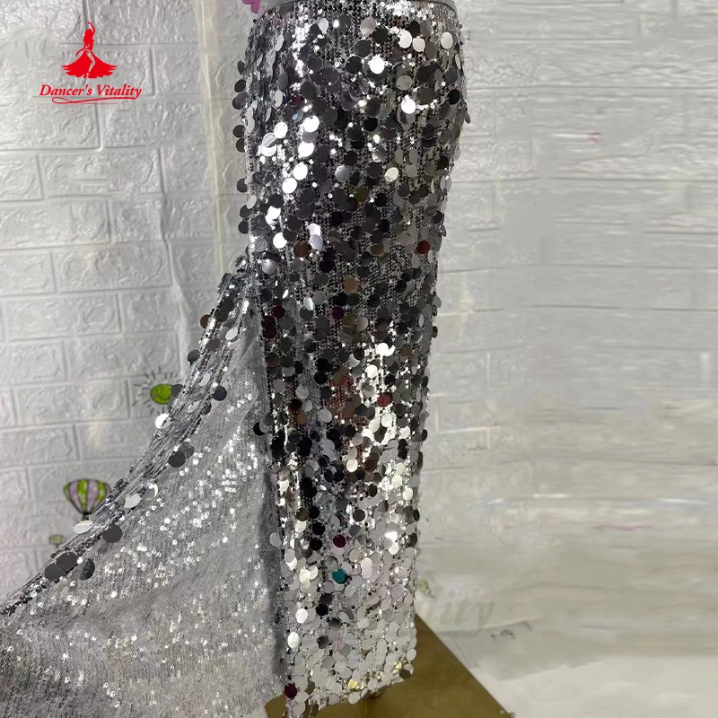 Costume de brevdu Ventre pour Femme, Vêtement de brev, Grand Soutien-Gorge à Paillettes, Haut + Jupe Longue Fendue, 2 Pièces