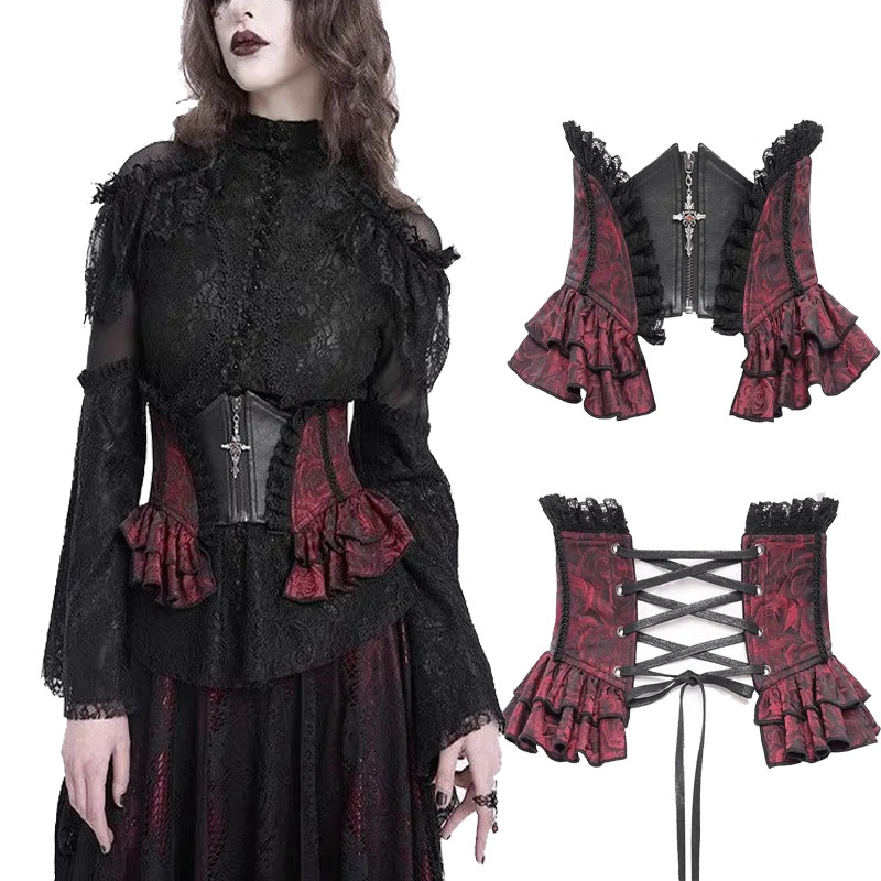 Halloween médiéval Goth foncé moulante mince Lolita discothèque diable Vampire Cosplay gothique croix dentelle sangle taille couverture accessoire