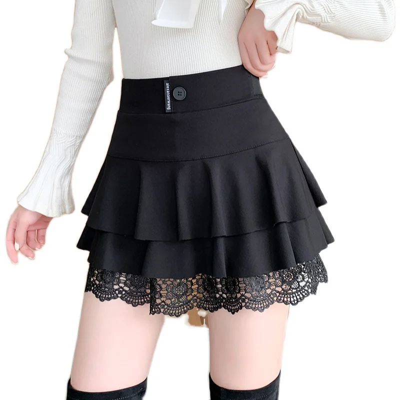 Jupe courte en dentelle anti-absorbe ouissement pour femmes, haut auditutu, gâteau, mode, automne, hiver, nouveau