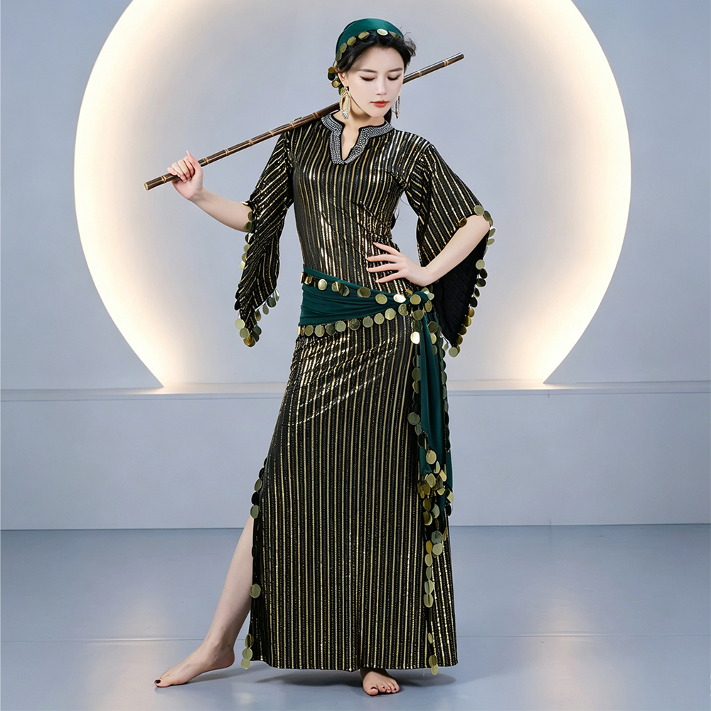 Robes de Danse du Ventre Baladi pour Femmes, Col en V, Tenue de Danse Folklorique Saidi, Robe Égyptienne, Costume de Cabaret, Robe de Danse de Groupe, Ceinture à Pièces