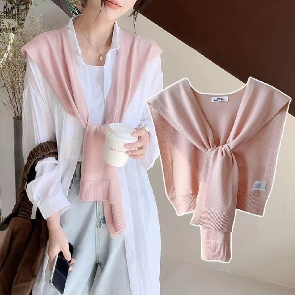 Écharpe tricotée style coréen, fine, couleur unie, faux col, protège-nuque, écharpe d'épaule nouée pour femme