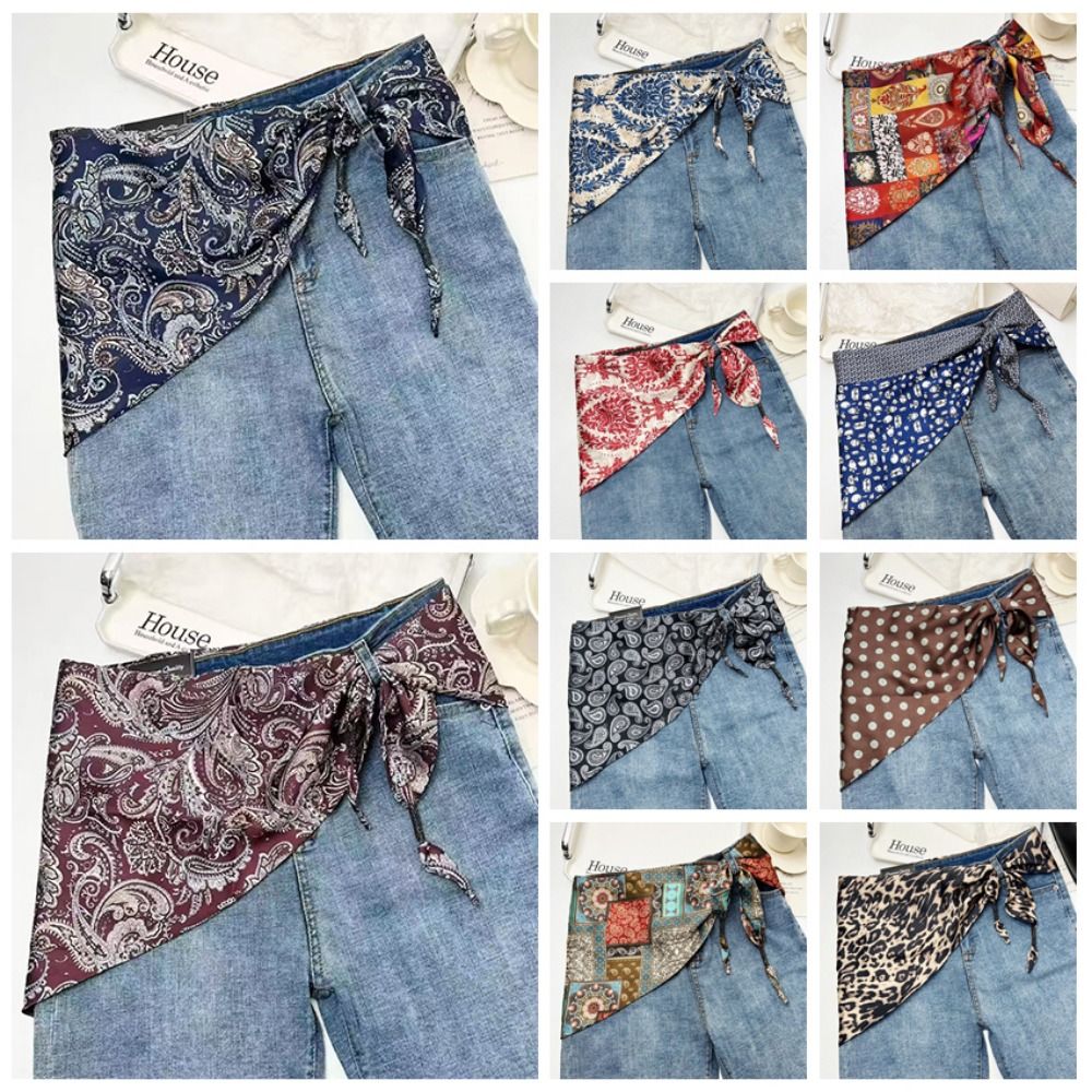 Écharpe en soie florale d'imitation de cajou, Style littéraire, accessoire polyvalent, Triangle de taille, ceinture, écharpe de taille pour femmes