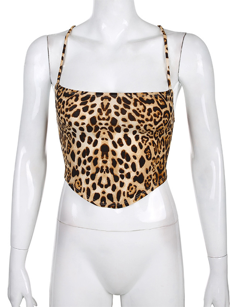 Top court à lacets motif léopard pour femmes, bralette dos nu, haut court, précieux, sexy, tenues rave, fibrCross, streetwear, été