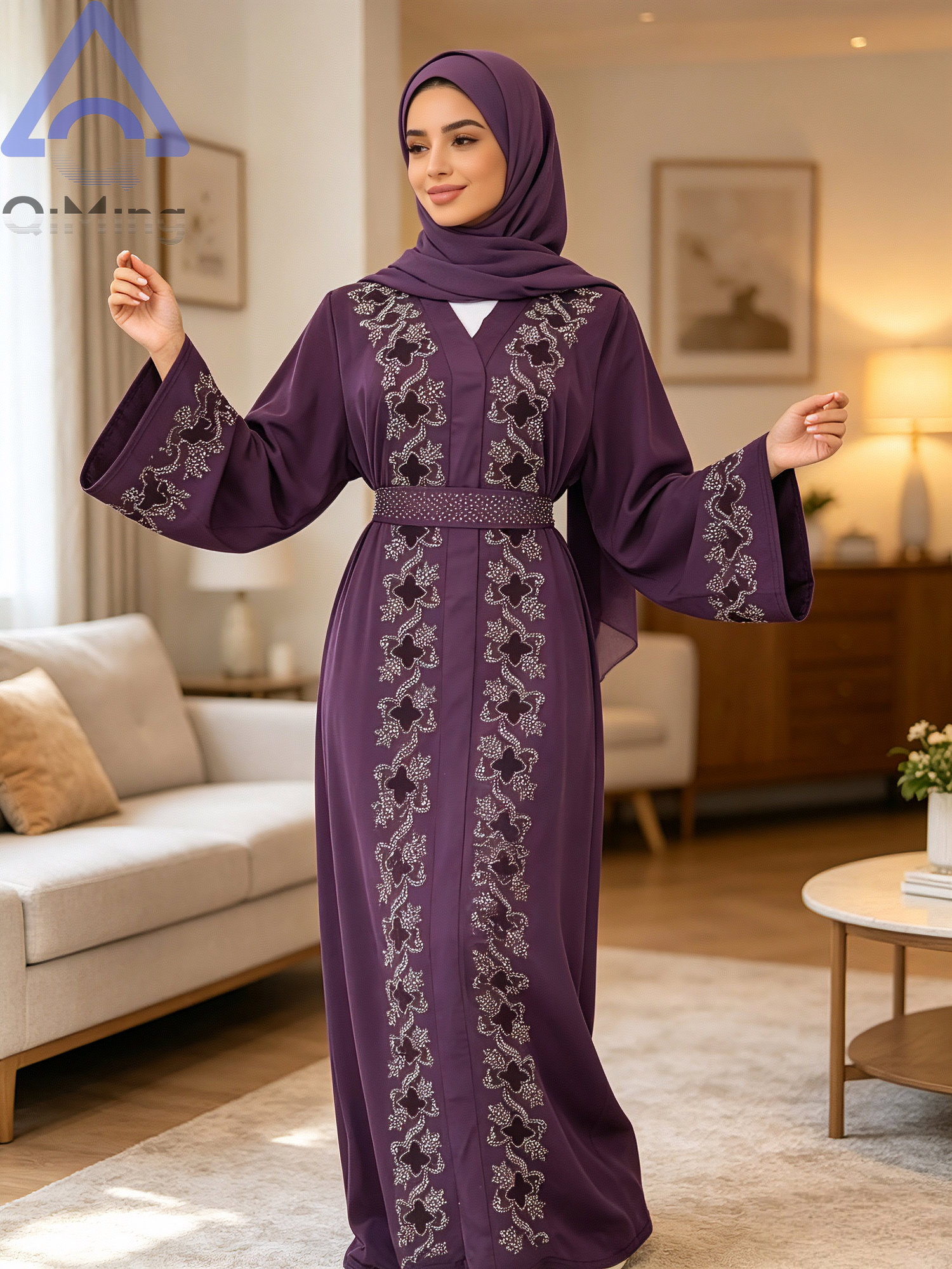 Robe Abaya Florale Fermée pour Femme Musulmane avec Ensemble Hijab, Luxe de Dubaï, Robes Arabes du Ramadan, Tenue de Prière Islamique Malaisienne