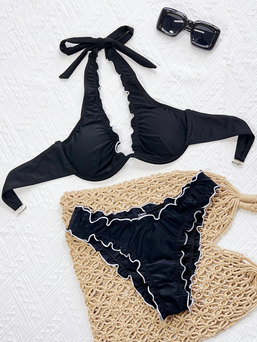 Volants à volants licou à armatures v-bar Bikini femmes maillot de bain maillot de bain pour femme deux pièces Bikini ensemble brésilien maillot de bain bain
