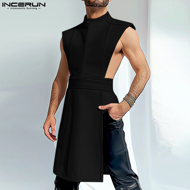 INCERUN-Débardeurs simples à col rond pour hommes, conception à ourlet irrégulier, documents solides, gilets simples, beau, printemps, 2025