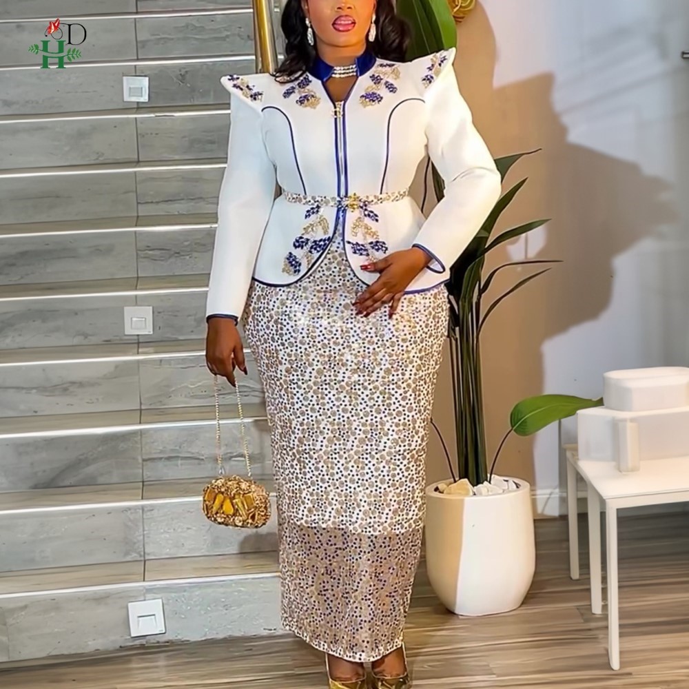 Robes Africaines H&D pour Femme, Robe Turque à Paillettes et Diamants, Vêtements Africains Tendance, Boubou Africain Femme 2026 Nouveauté
