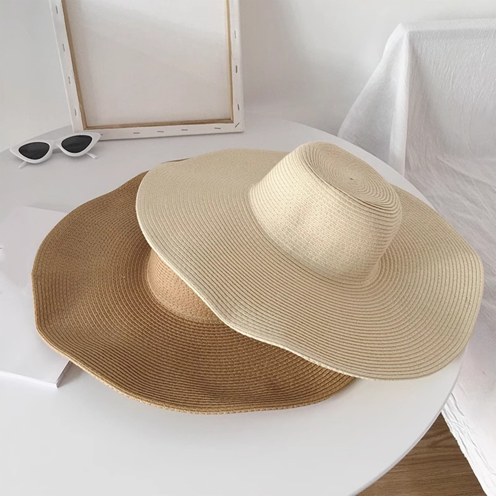 Chapeau de soleil pour femme à large bord, chapeau de plage pliable en paille, mode estivale, protection UV, casquette de plage
