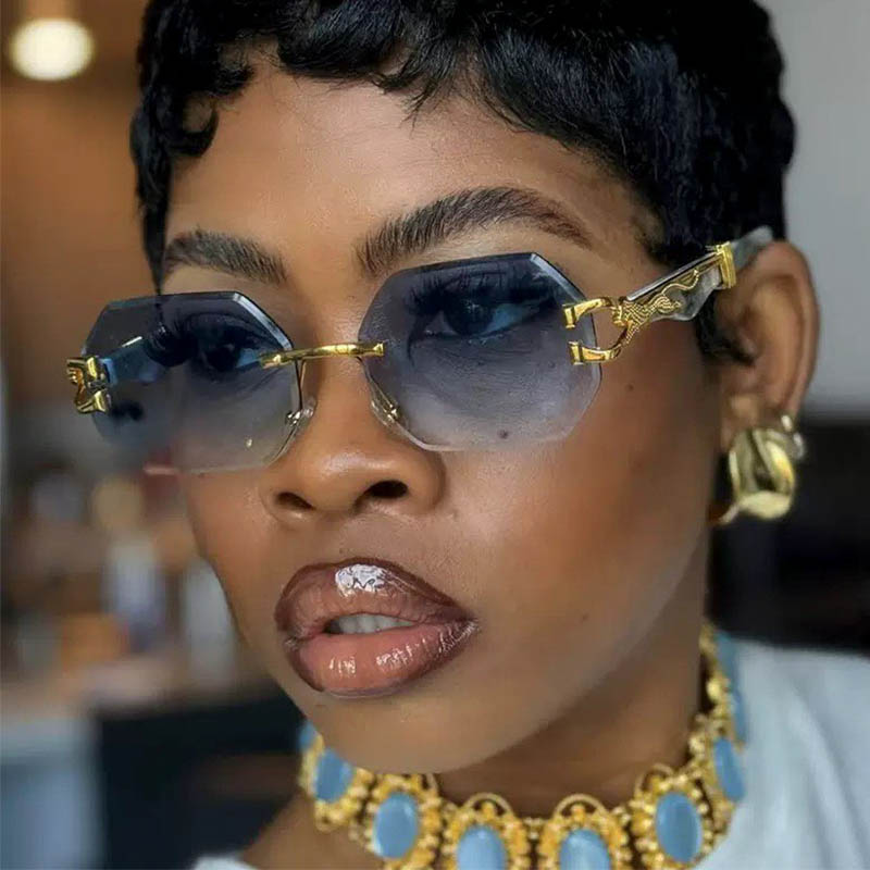 Lunettes de soleil hexagonales classiques de marque de luxe, sans monture, pour hommes et femmes, style rétro vintage punk, verres dégradés, monture en métal