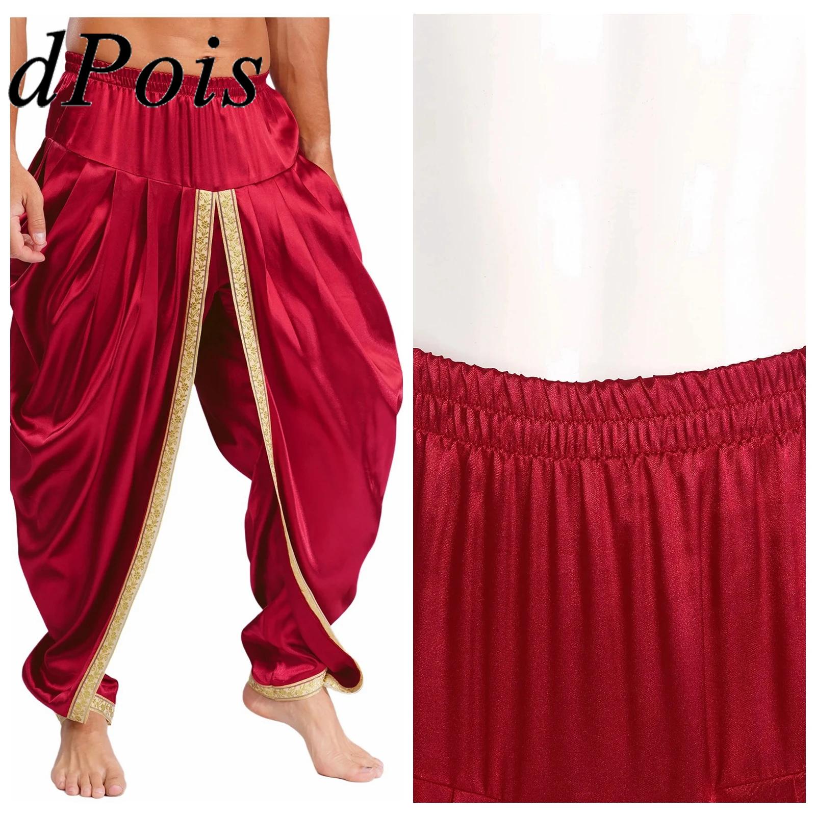 Costume de Prince arabe pour hommes, pantalon Dhoti en Satin SMen, décontracté, taille élastique, drapé, Baggy, vêtements de carnaval d'halloween