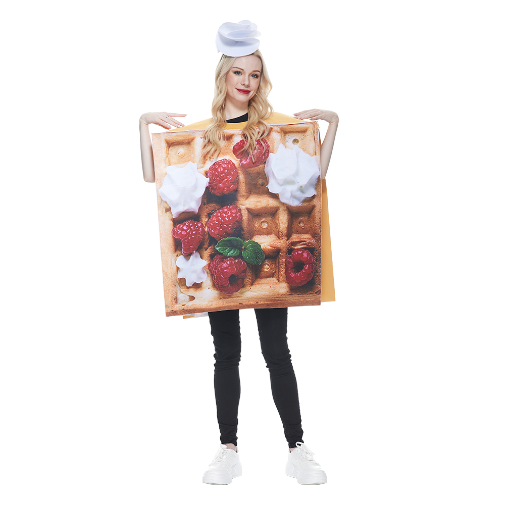 Costume amusant Eraspooky pour adulte, gaufres à la crème, pour Halloween, fête à thème alimentaire, gâteau sucré, tenue de cosplay avec chapeau, déguisement de carnaval