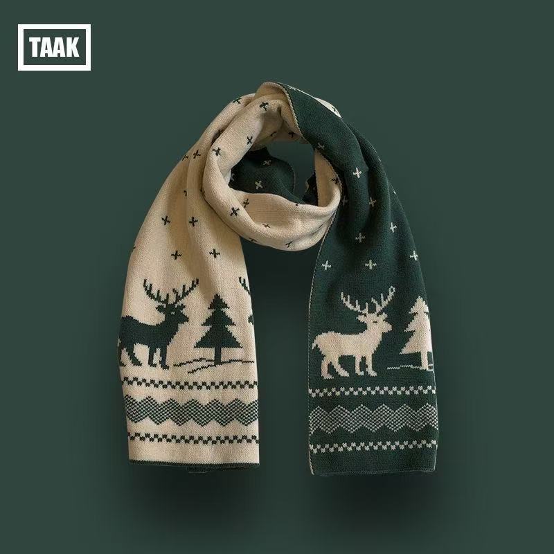 Écharpe d’hiver chaude pour femmes et hommes, motif cerf ou élan, écharpe tricotée double face, châle en laine à la fois tendance et polyvalent, cadeau de Noël pour les filles.