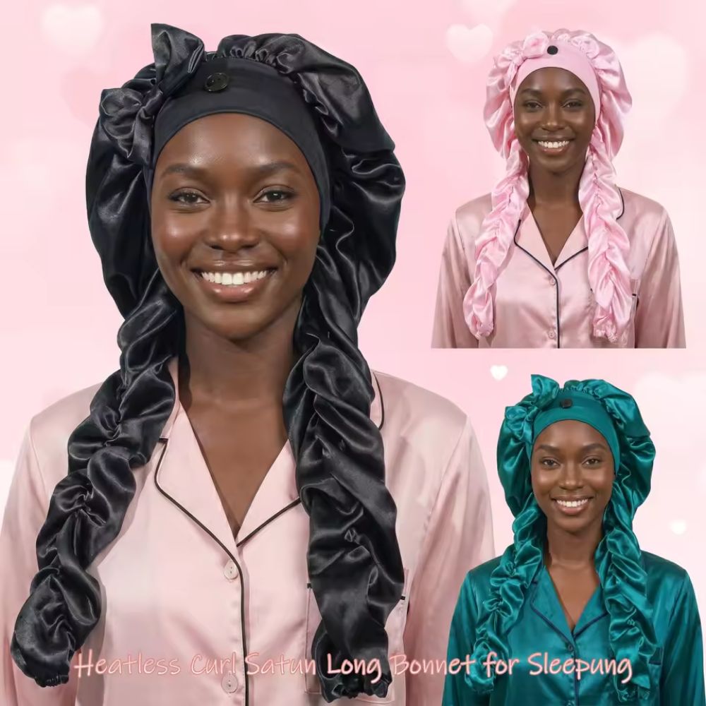 Nouveau bonnet en satin sans chaleur pour dormir, pour femmes, antidérapant, avec longues bandes de bouclage, ajustement réglable, bonnet de bouclage sans chaleur