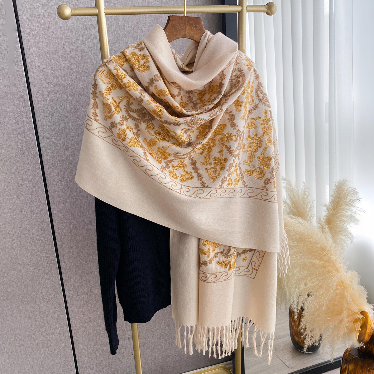 Nouveau Pashmina cachemire mélange Mujer Bufanda foulards chaud Echarpes broder fleur Poncho Cape épais chaud Poncho foulard Scraf