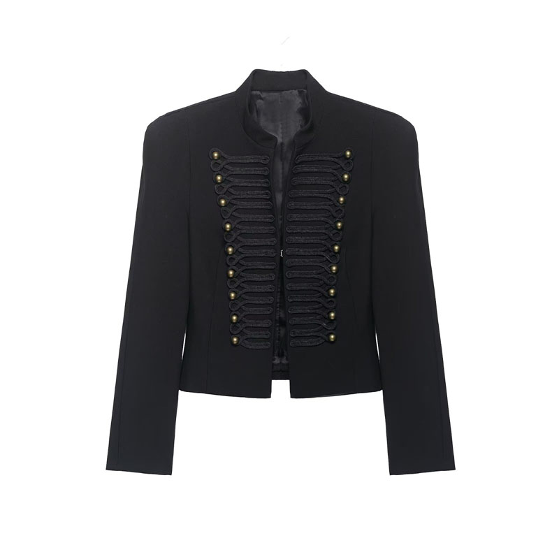 Veste Courte Femme Blazer avec Décoration Tressée et Boutons Dorés Épaulettes – Collection Printemps 2026