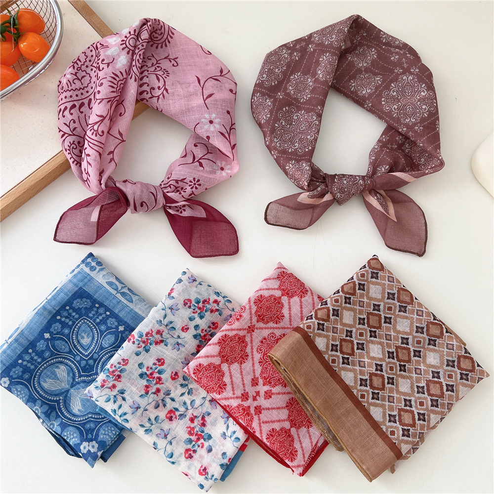 Mode femmes impression coton lin petite écharpe carrée écharpe d'été femmes polyvalent Paisley écharpe bandeau cheveux accessoires