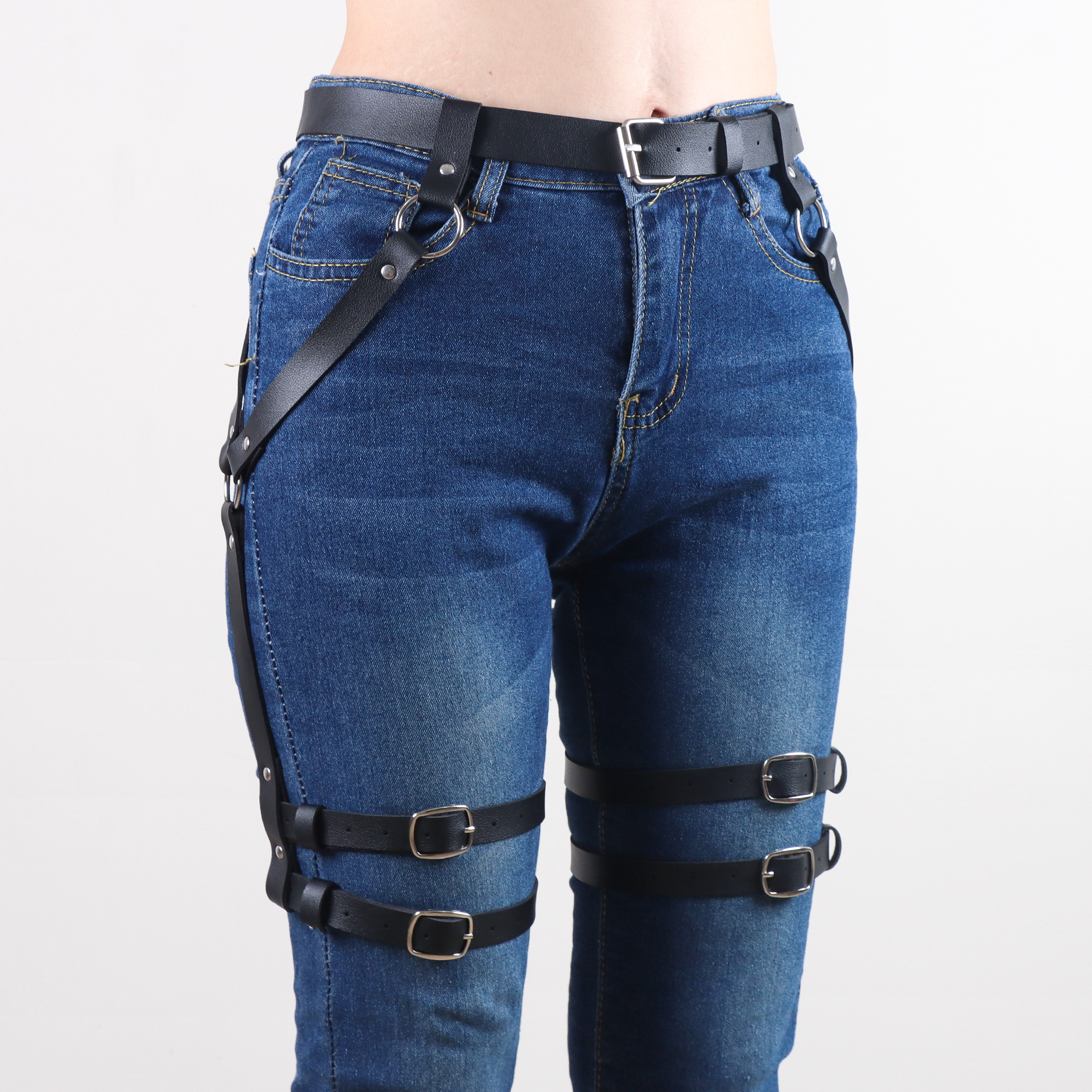 Chaînes de taille en cuir style punk, ceintures de jambe pour femmes et filles, jarretières de cuisse, harnais de corps, accessoires pour jean et pantalon