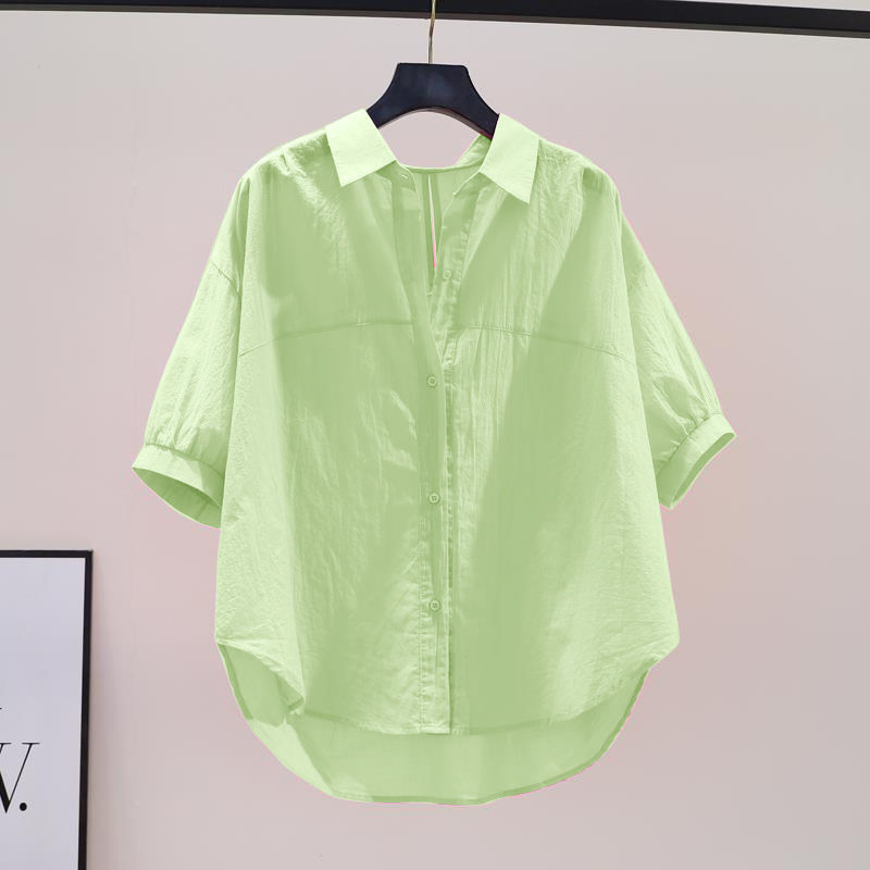 Chemisier boutonné monochromatique décontracté pour femmes, chemise basique, col polo, manches courtes, mode vintage, été, nouveau