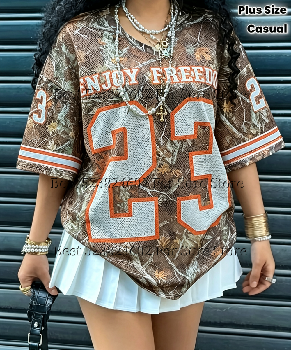 T-shirt à manches courtes pour femme en jersey maille graphique camouflage Realtree vintage 23, style uniforme de baseball décontracté ample hip-hop streetwear