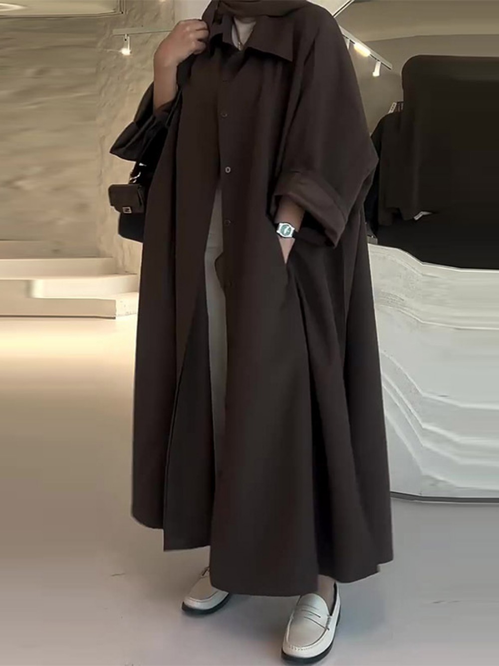 Pardessus à revers à boutonnage simple pour femmes musulmanes, Abaya, manteau long, coupe-vent arabe décontracté, Ramadan, Maroc, Dubaï, Eid