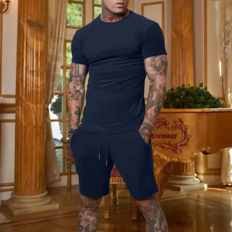 Ensemble de sport d'été décontracté et tendance pour homme : T-shirt respirant et short – Survêtement deux pièces décontracté et stylé