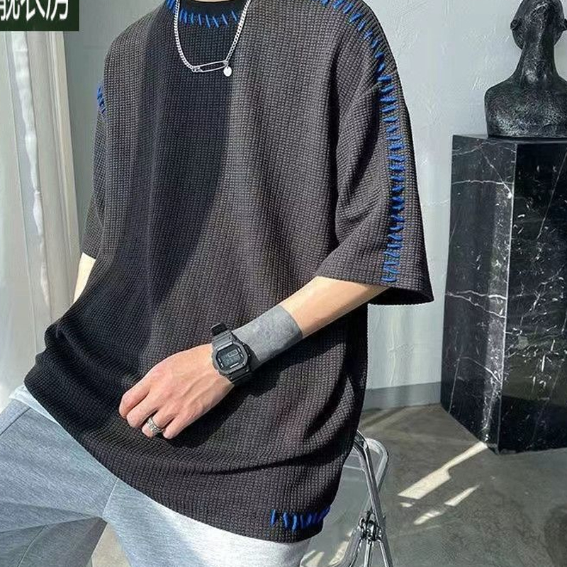 T-Shirts fins à col rond pour homme, pull droit, ample et décontracté, couleur unie, à la mode, printemps été, 2023
