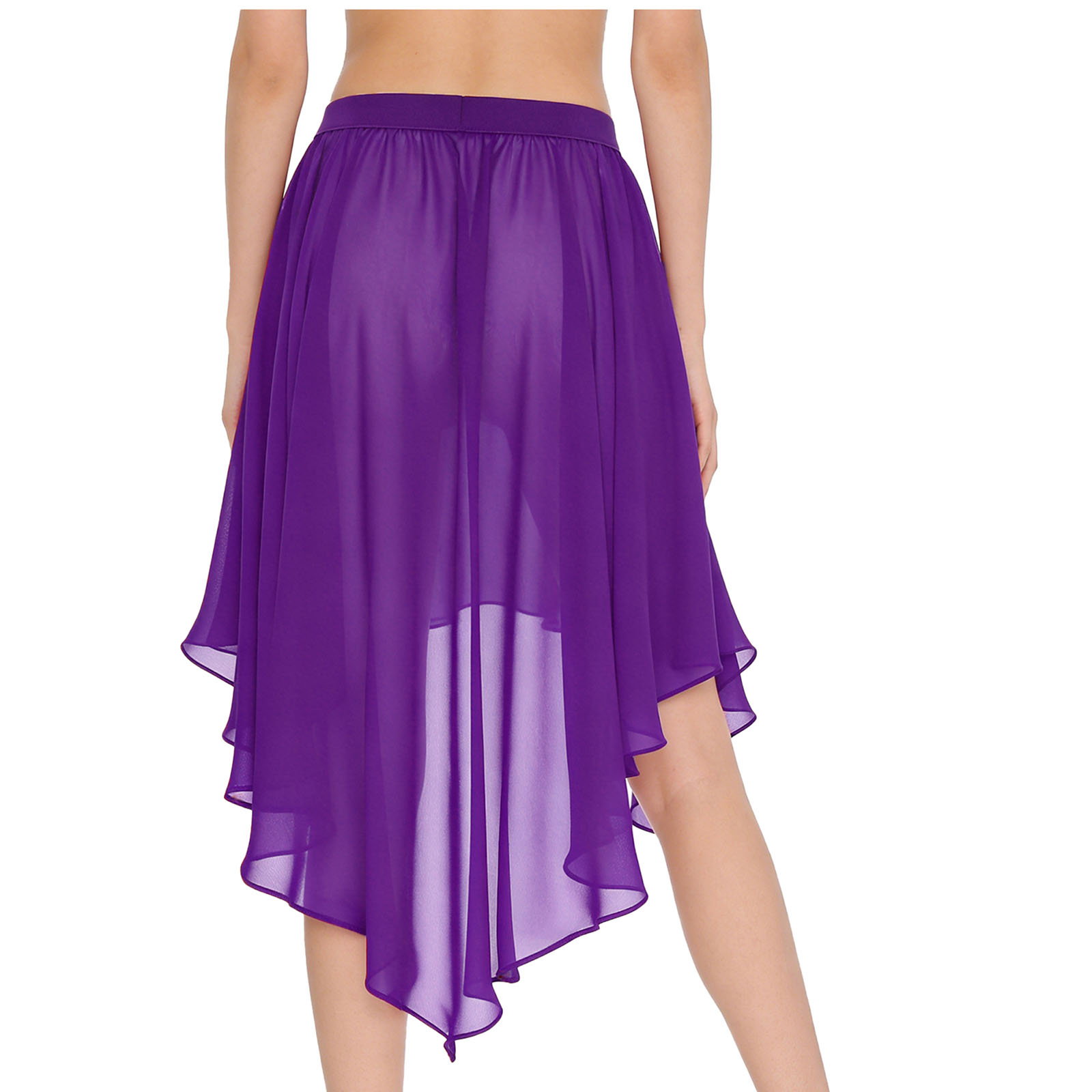 Justaucorps de danse en mousseline transparente pour femmes, jupes, patinage sur glace, ballet, danse moderne, vêtements de danse lyrique, taille élastique, jupe enveloppante haute-basse