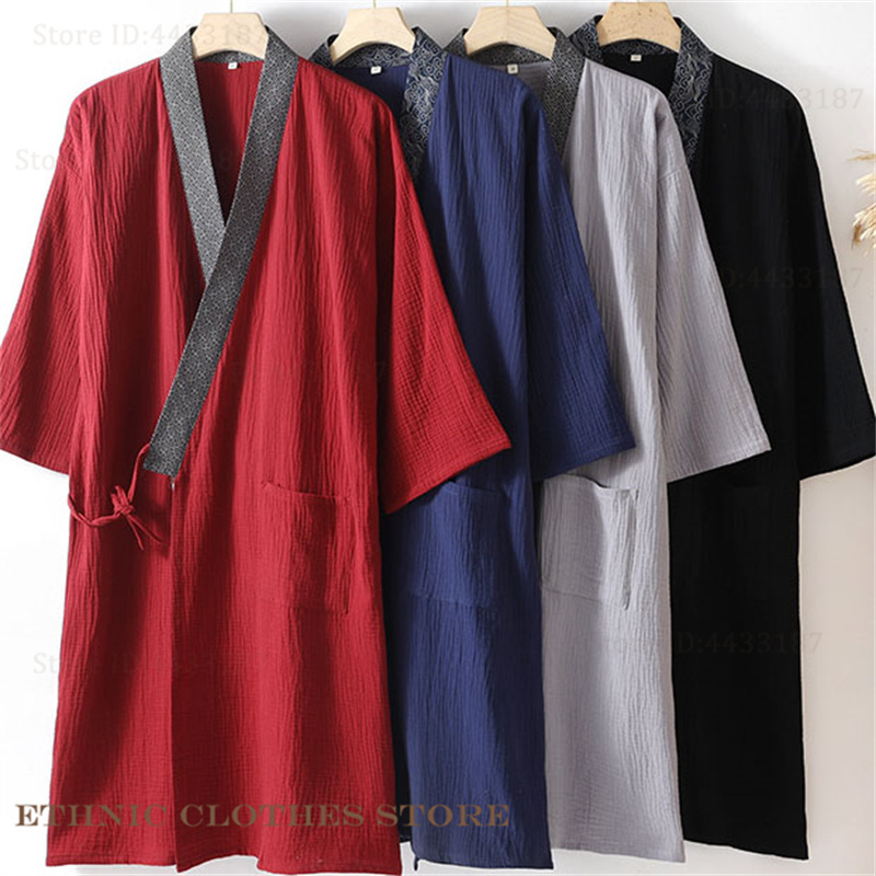 Coton homme Kimono Cardigan longue Robe traditionnelle japonaise Kimono peignoir Robe Yukata Haori ample décontracté vêtements de détente ouvert sur le devant