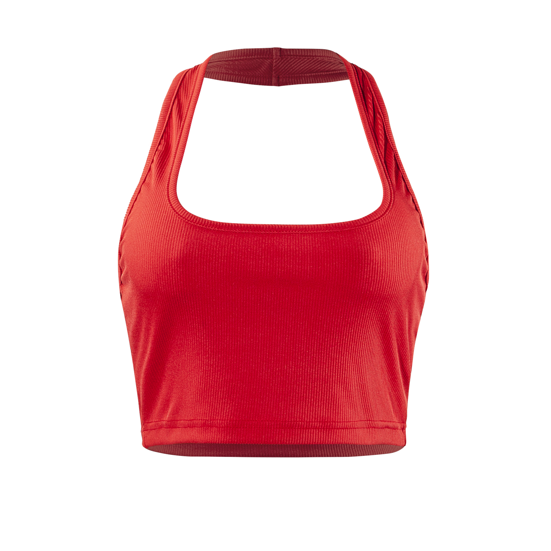 Haut de lit en fibre de verre pour femme, col licou en tricot, rouge basique, sport décontracté, émaillé initié, dames sexy, été