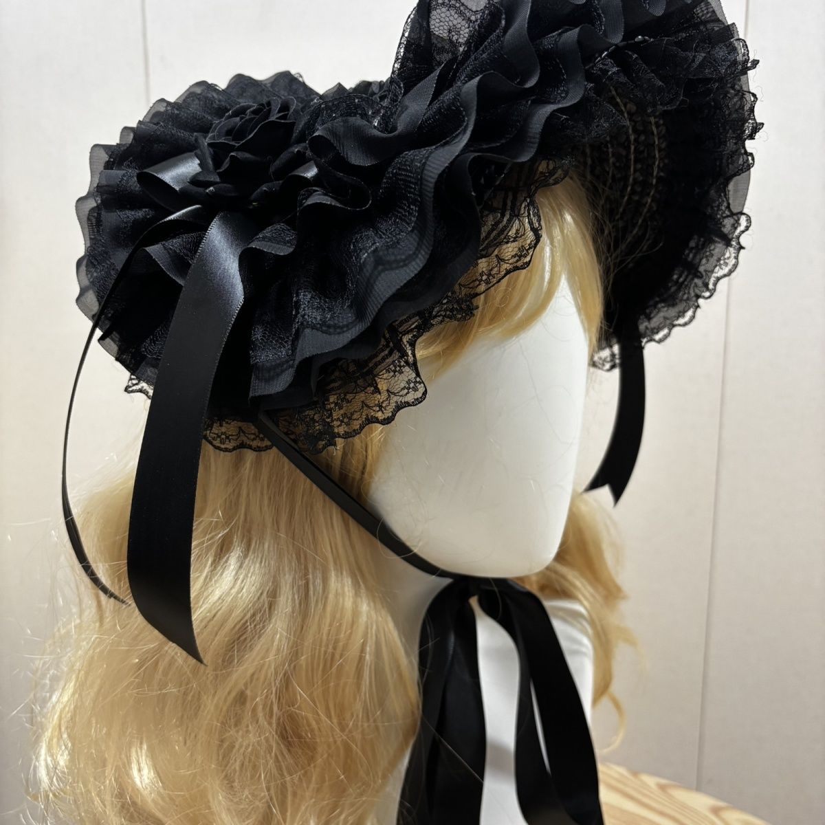 Chapeau Lolita noir original, style chinois et occidental BNT, accessoires de cosplay faits à la main de style gothique à large bord