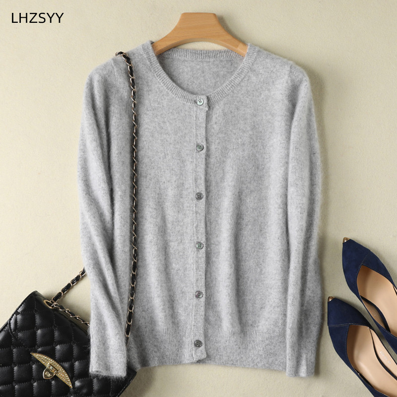 Femmes Cardigan grande taille chaud pur vison cachemire chandails col rond manteau ample femme pull dames veste solide tricot Cardigans