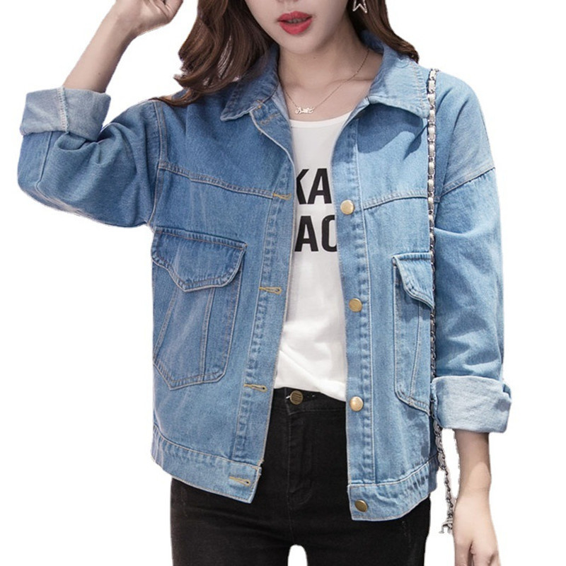 Manteau femmes 2025 nouvelle veste en jean décontractée col rabattu poche bouton lâche printemps automne vêtements pour femmes JQMY8803