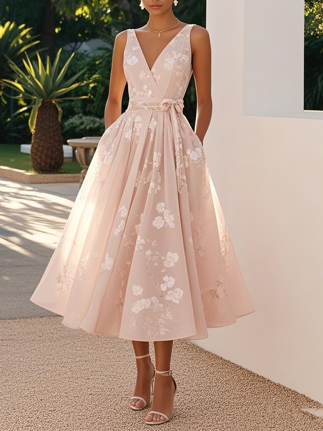 Robe de soirée douce, impression numérique, ample, décontractée, mode, tempérament élégant, vêtements pour femmes, gilet sans manches, col en v, longue