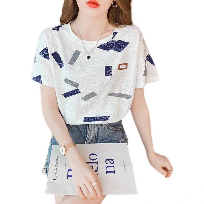 Femmes été Style Blouses hauts dame décontracté à manches courtes col rond fleur imprimé haut Blouse SP1512