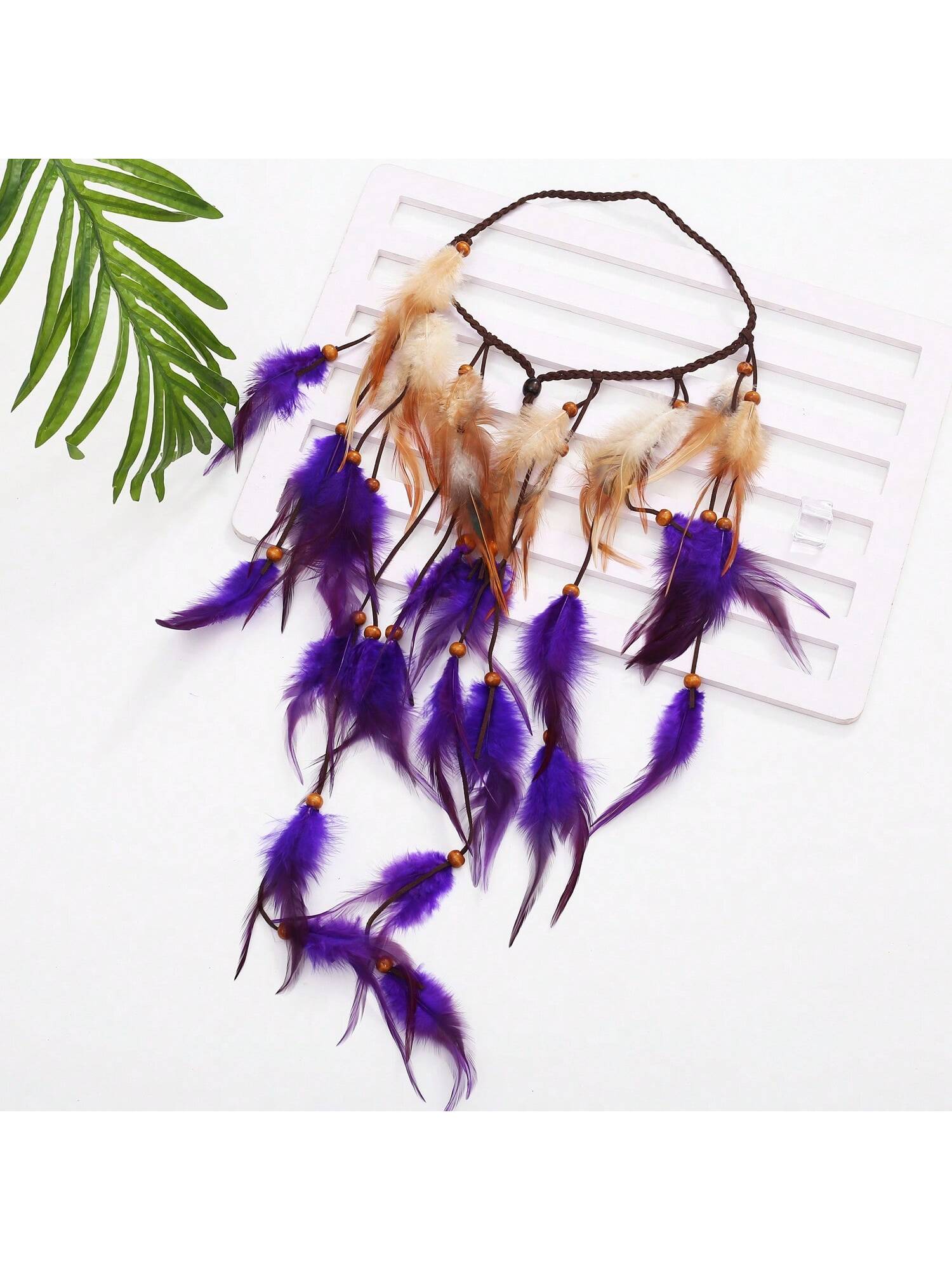 Serre-tête bohème à plumes, accessoire de tête hippie violet, coiffe indienne à plumes, accessoires de cheveux pour femme