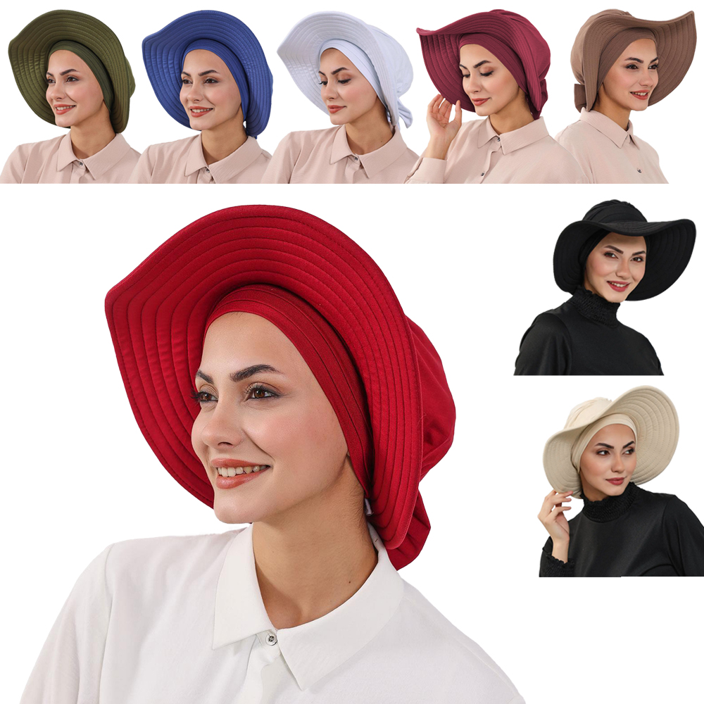 Bonnet Turban de protection solaire modeste avec bord d'arc amovible pour femmes, chapeau Hijab Aerobin 2 en 1 avec bord amovible Hijab musulman