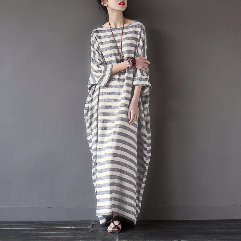 Femmes coton lin robe rayée 2025 été ample grande taille 4XL 5XL robe Maxi robe femme décontracté longue Boho caftan robe musulmane
