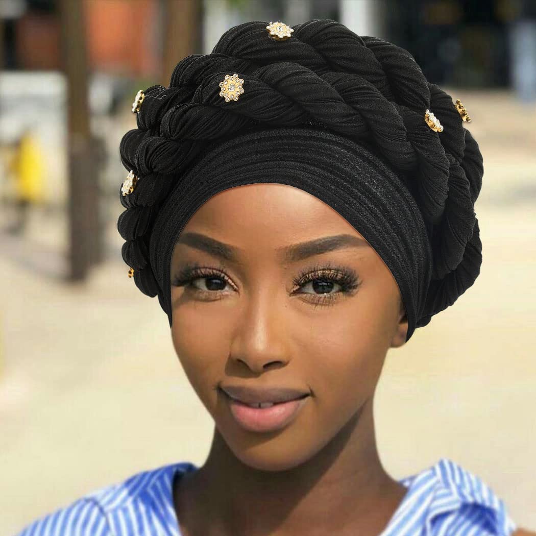 Double tresse diamants Halo Turban casquette dame Cancer chimio casquettes femme Bonnet Bonnet perte de cheveux couverture africaine bandeau
