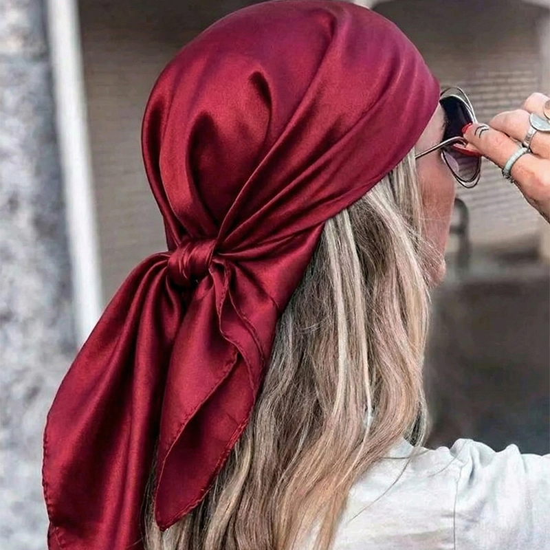 Foulard hijab uni 90 cm pour femme, en satin de soie, bandeau, écharpe pour cheveux, châle carré, bandana pour femme