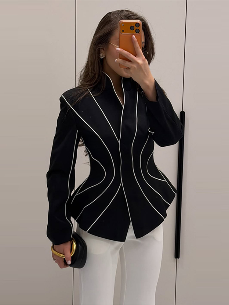 Veste pour femme à coutures courbes, manches longues, coupe ajustée, blazer ouvert sur le devant, taille cintrée, vêtement d'extérieur élégant pour le bureau et les trajets quotidiens