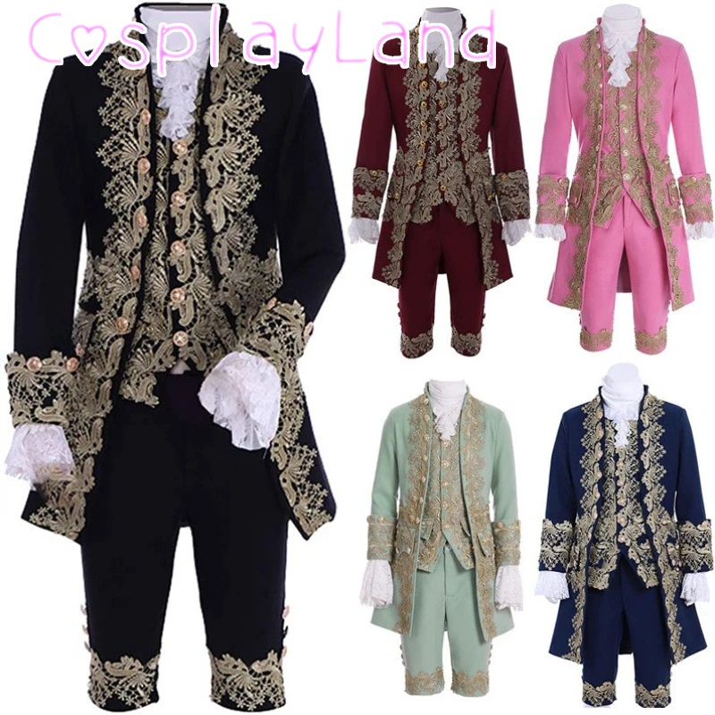 Costume victorien pour hommes, uniforme médiéval rococo, veste, gilet, pantalon, Prince Cosplay, mode Halloween, Costume grande taille