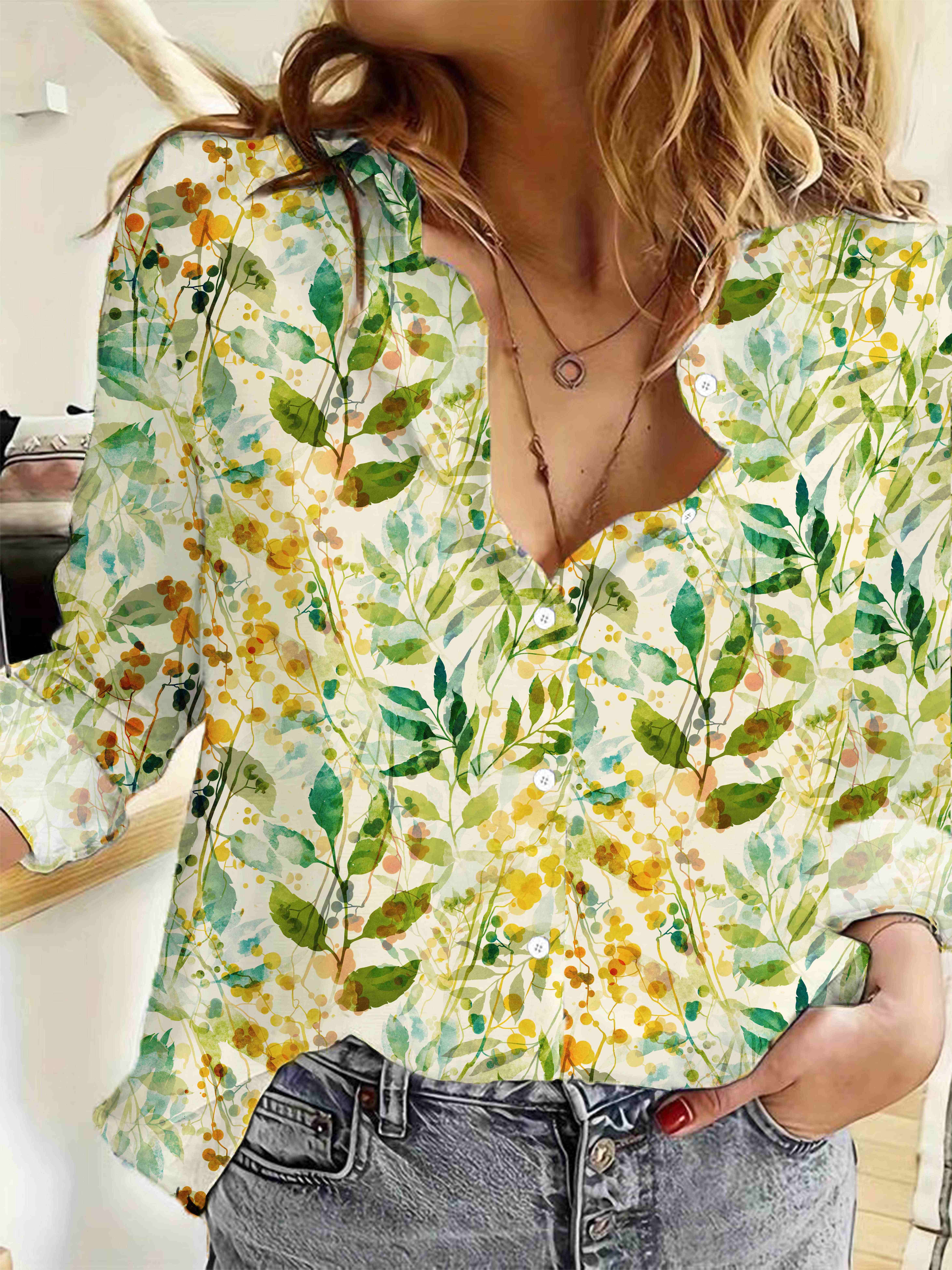 Chemisier à imprimé floral pour femmes, chemises décontractées, chemise à manches longues pour le printemps et l'automne, vêtements pour femmes, Y2K, Y