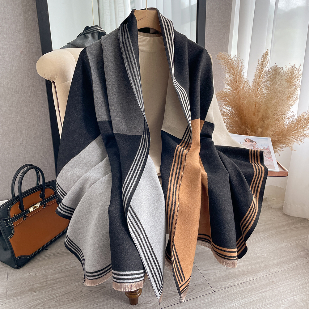 Écharpe double face à carreaux color block, châle enveloppant doux effet cachemire avec franges pour femme, idéal pour l'hiver, le quotidien et les activités de plein air, cadeau