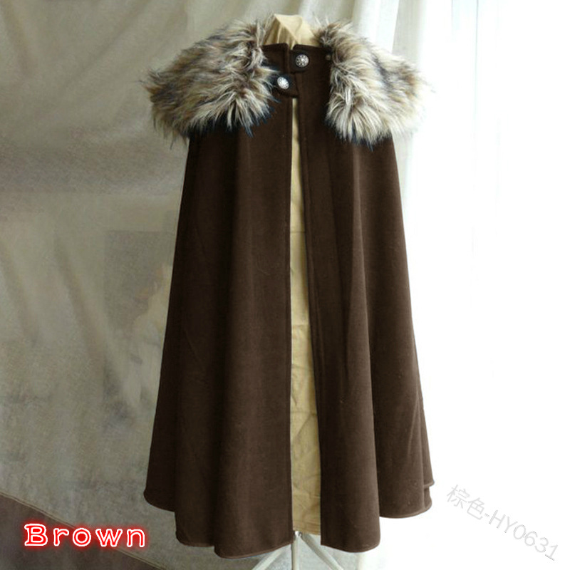 Cape d'hiver médiévale pour hommes, manteau Vintage, Style gothique, col en fourrure, Punk, Cape de neige, Costume d'halloween