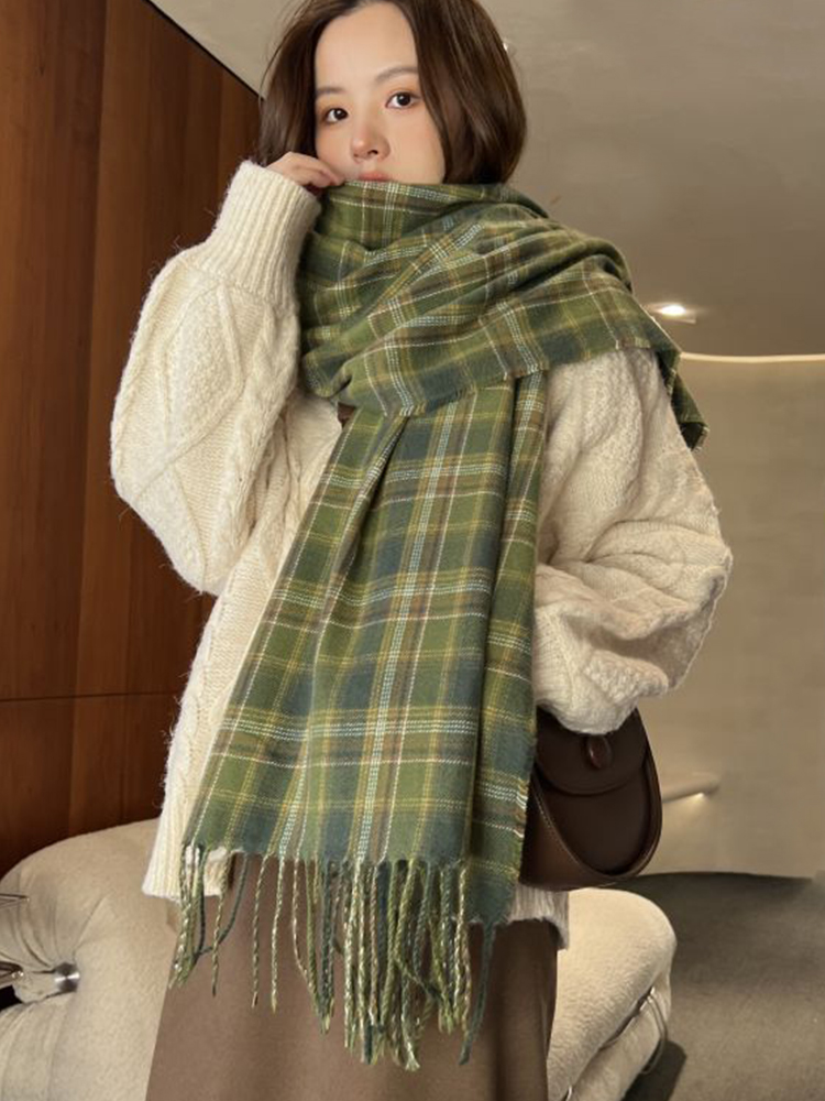 Nouvelle Écharpe Rouge à Carreaux pour Femme, Châle Pashmina Chaud d'Hiver avec Pompons, Écharpes Douces et Tendance, Cadeau de Noël, Style Coréen Rétro pour Homme et Femme