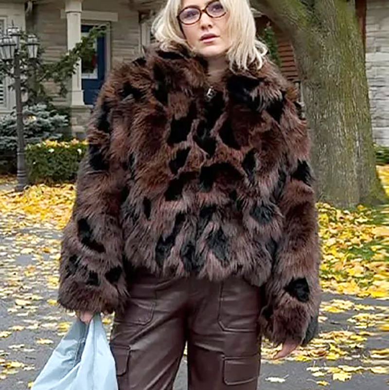 Manteau de fourrure pour femmes, veste chaude surdimensionnée à panneaux à revers, automne femme, manches longues, hauts courts amples, Chic, vêtements d'extérieur pour dames